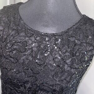 Marina Sequin Lace Sheath Midi Dress Size S Black Sleeveless Cocktail Holiday